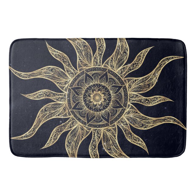 Tapis De Bain Elegant Gold Sun Mandala Blue Nebula Design (Devant)