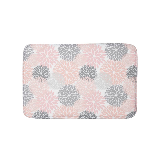 Tapis De Bain Élégant gris rose dahlia floral (Devant)