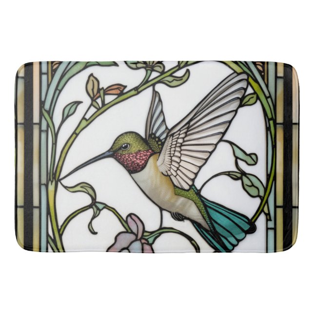 Tapis De Bain Elegant hummingbird artwork botanical boho chic (Devant)