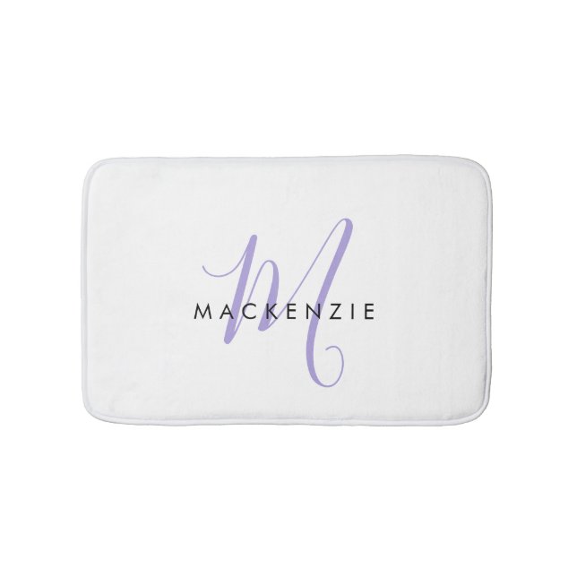 Tapis De Bain Élégant Lavande Blanche moderne Monogramme de scri (Devant)