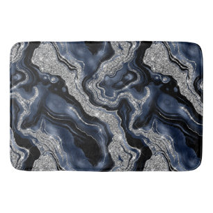 Tapis De Bain Elégant Marine Blue & Silver Parties scintillant A
