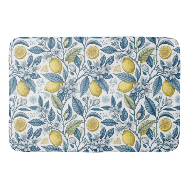 Tapis De Bain Elegant Mediterranean Lemon Botanical Navy (Devant)