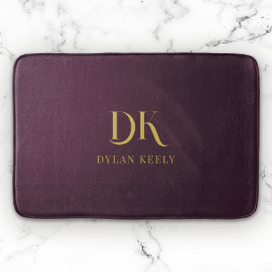 Tapis De Bain Élégant minimaliste Monogramme rouge foncé Or élég