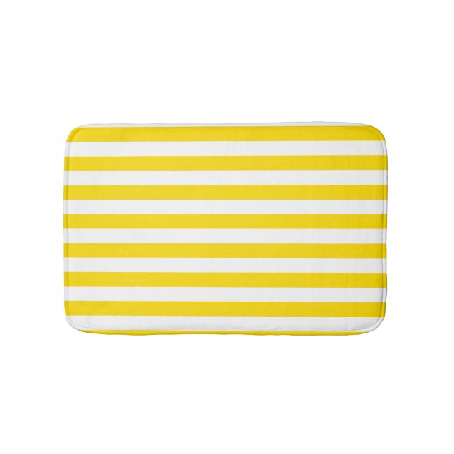 Tapis De Bain Élégant Modèle moderne Jaune Blanc rayé (Devant)
