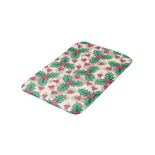 Tapis De Bain Élégant modèle vintage Noël Holly Floral  