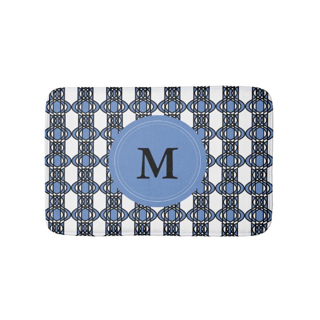 Tapis De Bain Élégant Monogram Blue Abstrait Scarab Motif (Devant)