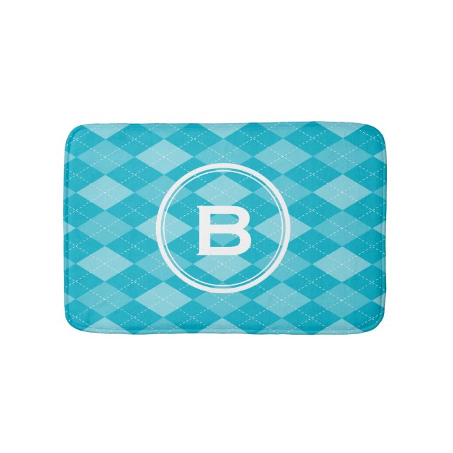 Tapis De Bain Élégant monogramme aqua bleu Jacquard motif mat (Devant)