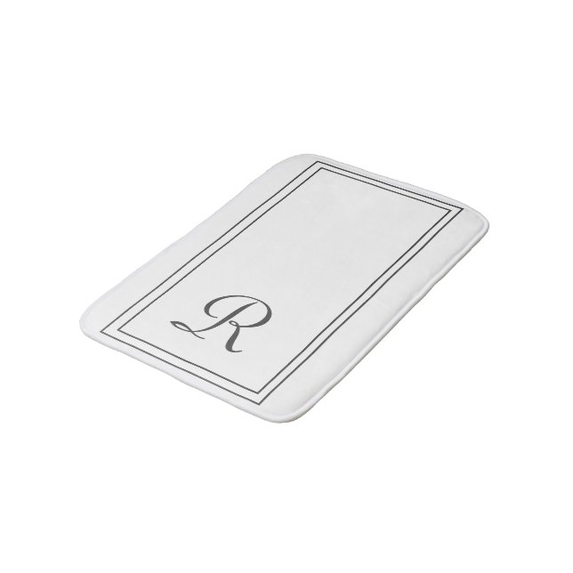 Tapis De Bain Élégant Monogramme blanc et noir (Angle)