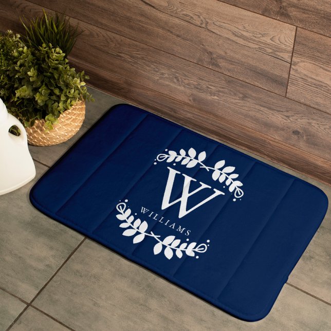 Tapis De Bain Élégant Monogramme bleu marine (Créateur téléchargé)