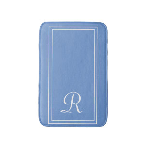 Tapis De Bain Élégant Monogramme Bleu Personnalisé