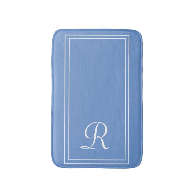 Tapis De Bain Élégant Monogramme Bleu Personnalisé (Devant (Vertical))