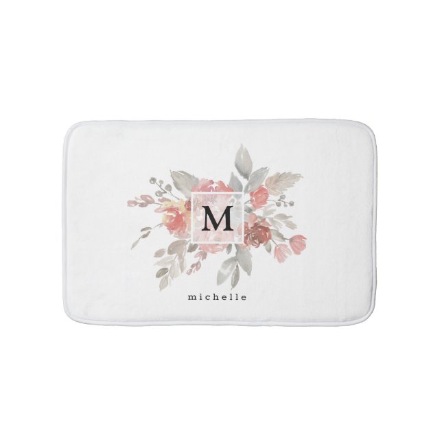 Tapis De Bain Élégant Monogramme floral rose pâle (Devant)