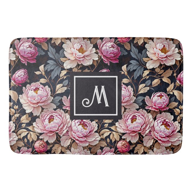 Tapis De Bain Élégant Monogramme floral Welcome Blush Pony Rose (Devant)