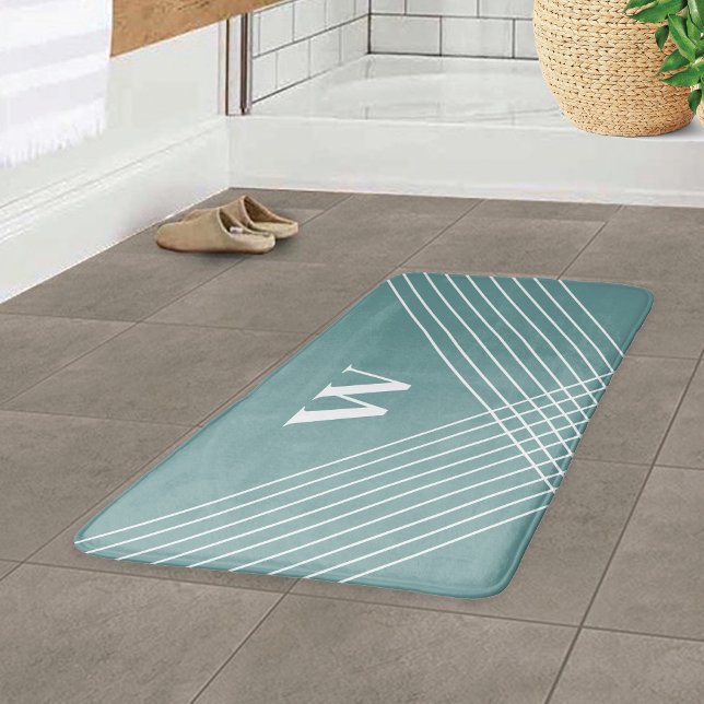 Tapis De Bain Élégant Monogramme géométrique tendance Océan Bleu (Créateur téléchargé)
