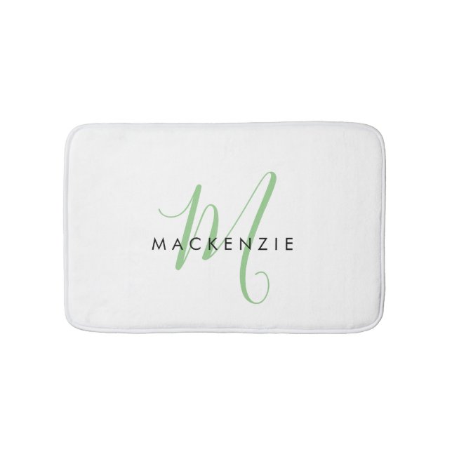 Tapis De Bain Élégant Monogramme moderne blanc vert Script (Devant)