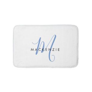 Tapis De Bain Élégant Monogramme moderne bleu blanc