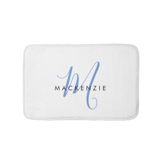 Tapis De Bain Élégant Monogramme moderne bleu blanc (Devant)