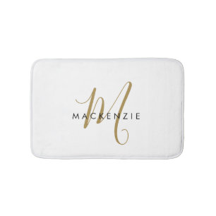 Tapis De Bain Élégant Monogramme moderne en or blanc