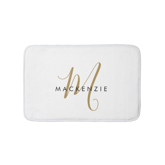 Tapis De Bain Élégant Monogramme moderne en or blanc (Devant)