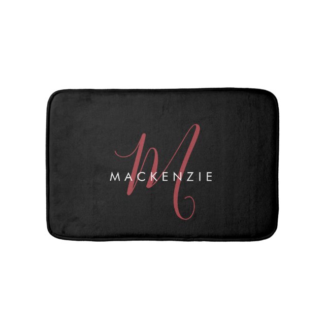 Tapis De Bain Élégant Monogramme moderne noir rouge (Devant)