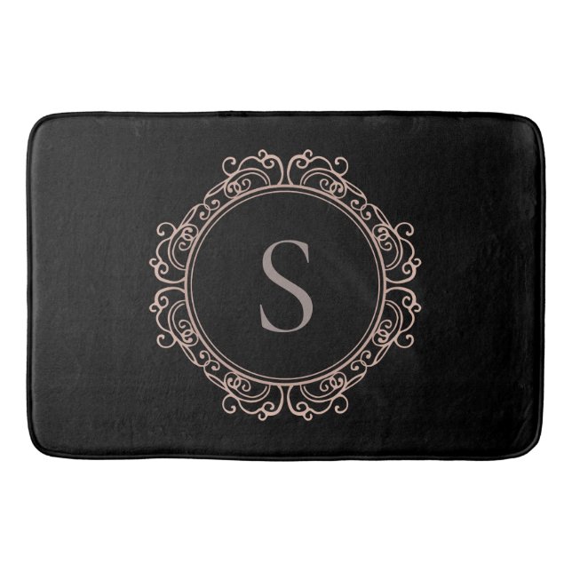 Tapis De Bain Élégant Monogramme Noir (Devant)