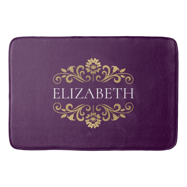 Tapis De Bain Élégant Monogramme Purple Mat Bain Or (Devant)