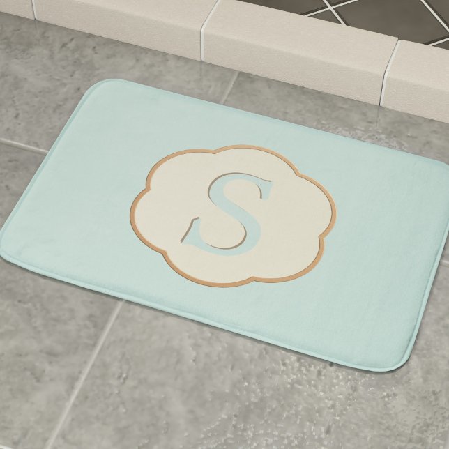 Tapis De Bain Élégant Monogramme Robin Oeuf Bleu Bain Mat (Add your initial to this elegant robin egg blue bath mat)