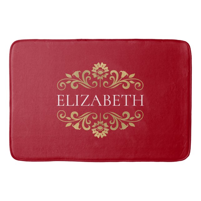 Tapis De Bain Élégant Monogramme Rouge Mat Bain Or (Devant)