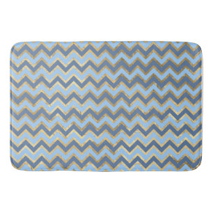 Tapis De Bain Élégant Motif Chevron bleu et or