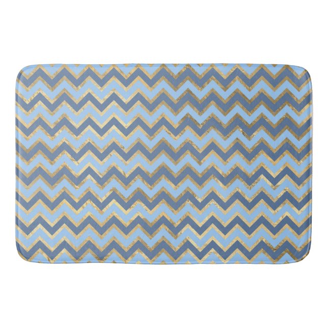 Tapis De Bain Élégant Motif Chevron bleu et or (Devant)