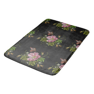 Tapis De Bain Élégant Motif floral broderie Arrière - plan noir