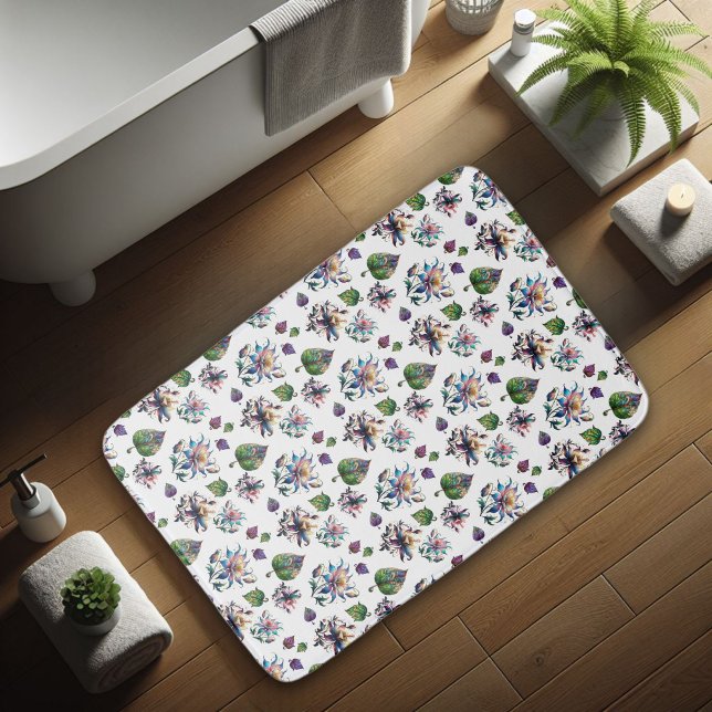 Tapis De Bain Élégant motif floral chic en verre tendu (Créateur téléchargé)