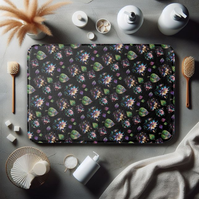 Tapis De Bain Élégant motif floral chic en verre tendu (Créateur téléchargé)