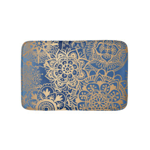 Tapis De Bain Elégant Motif Mandala bleu et or