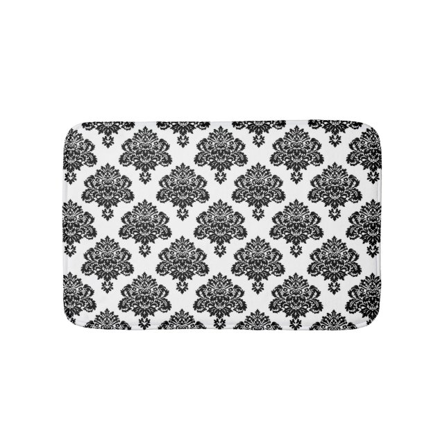 Tapis De Bain Élégant motif noir et blanc Damas (Devant)