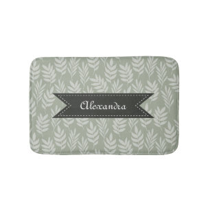 Tapis De Bain Élégant Motif Sage Green Feuilles Avec Son Nom