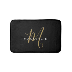 Tapis De Bain Élégant Noir Moderne Script Monogramme