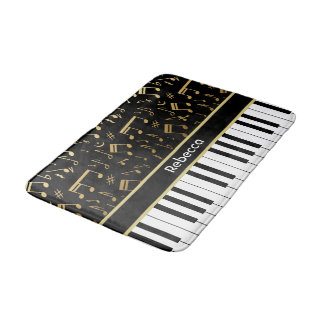 Tapis De Bain Élégant notes de musique dorée touches piano