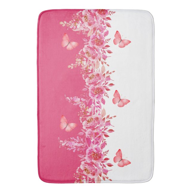 Tapis De Bain Elegant Pink Botanical Bath Mat  (devant Vertical)