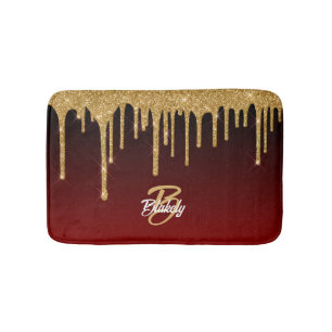 Tapis De Bain Élégant Red Gold Parties scintillant Drift Monogra