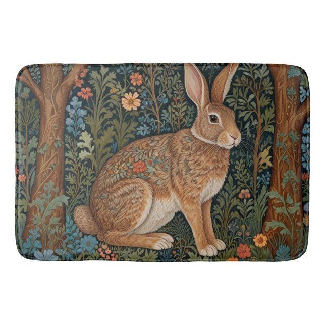 Tapis De Bain Élégant retro lapin boisé boisé fleuri (Devant)
