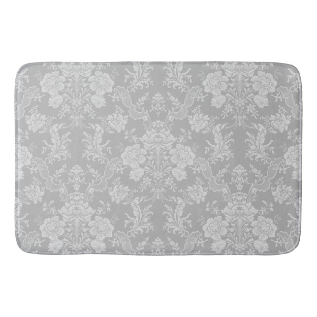 Tapis De Bain Élégant Romantique Chic Floral Damask-Grey (Devant)