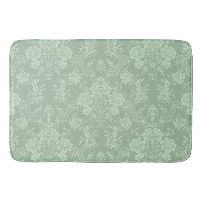 Tapis De Bain Élégant Romantique Chic Floral Damask-Sage Vert (Devant)