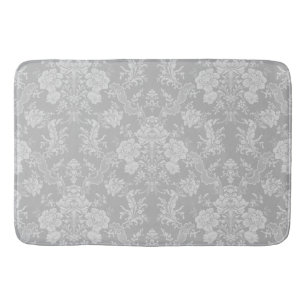 Tapis De Bain Élégant romantique chic floral gris-damassé