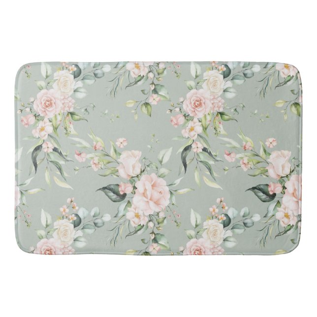 Tapis De Bain Élégant rose blanc Eucalyptus Sage Vert (Devant)