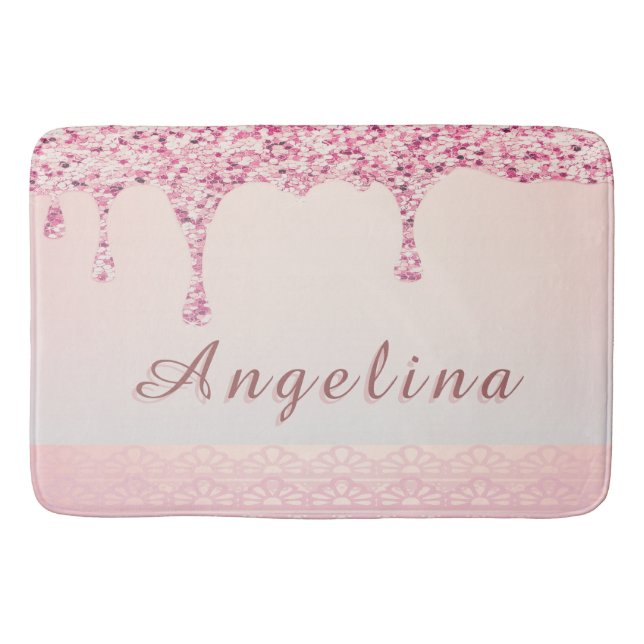 Tapis De Bain Élégant Rose Glam Paillettes Dégoulinant (Devant)