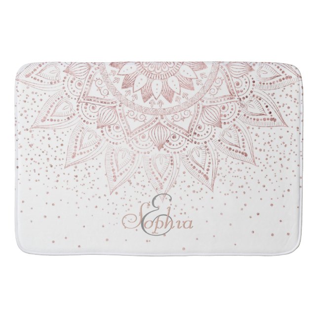 Tapis De Bain Elégant Rose Gold Dots Mandala (Devant)