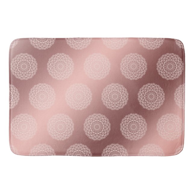 Tapis De Bain Élégant Rose Gold Girly Mandala Motif (Devant)