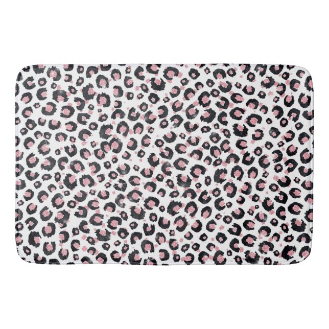 Tapis De Bain Élégant Rose Léopard Noir Motif (Devant)
