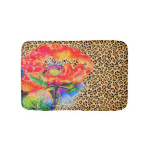 Tapis De Bain Elégant rouge pavot rouge floral leopard cheeta ac